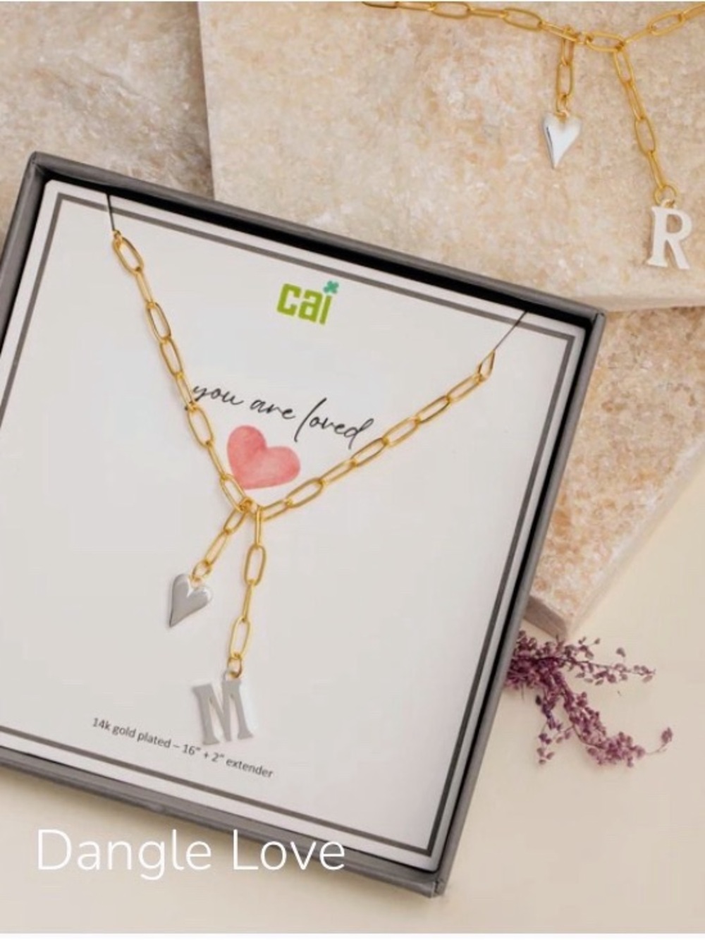 Gold-Plated Dangle Heart & Initial Necklace - Gold & Silver